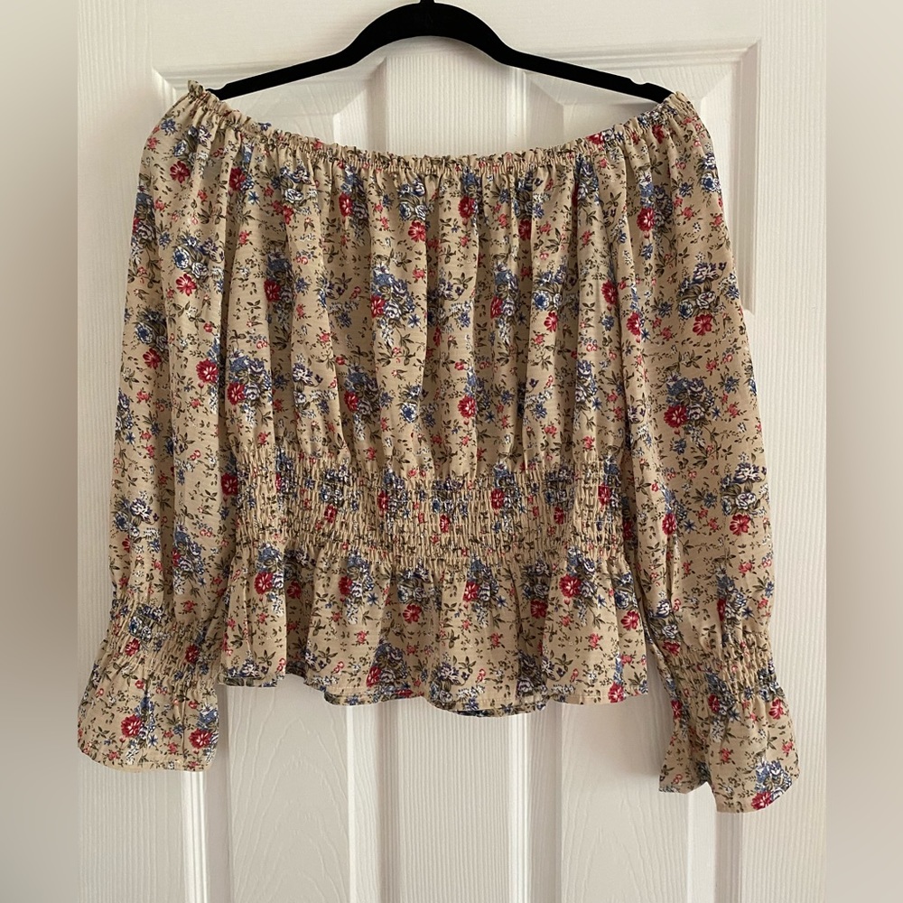 Flower Pattern, Off the Shoulder Blouse